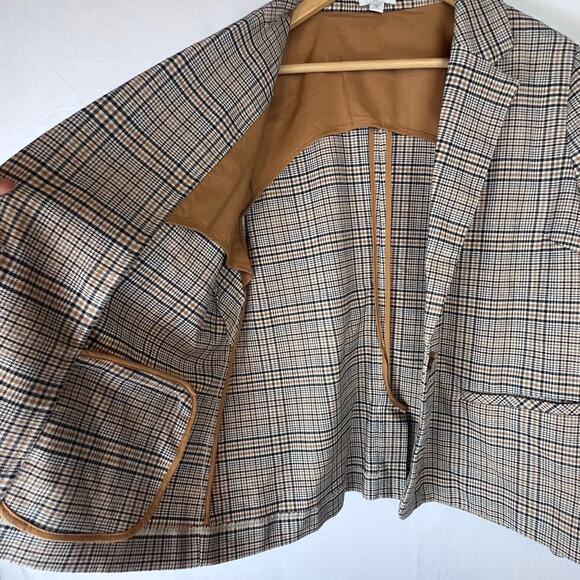 J Jill Plaid Blazer Sz M Brown Single Button Oversized Equestrian Preppy Capsule - Picture 3 of 13